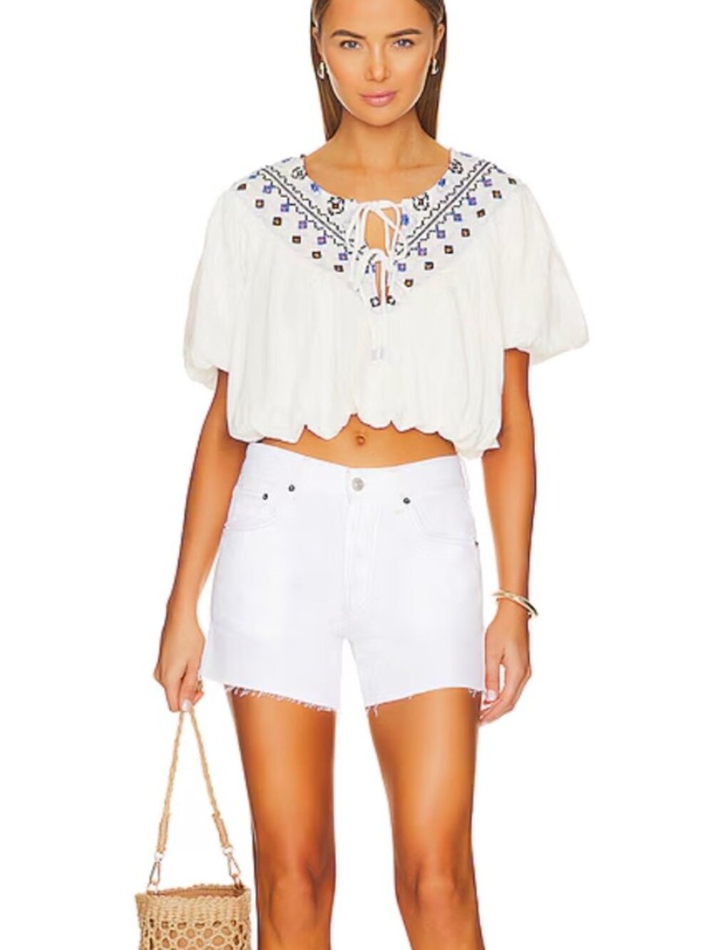 NWT We The Free Ivy Mid-Rise Shorts Crystal Clear White Denim Revolve 25 $68